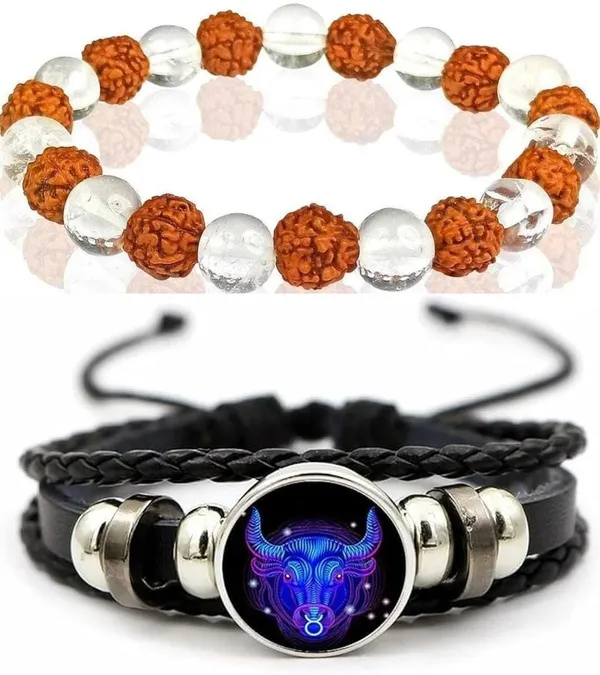 Multiagate_Rudraksha,_Clear_Quartz,_Leather_Bracelet_Set_(Pack_of_2)