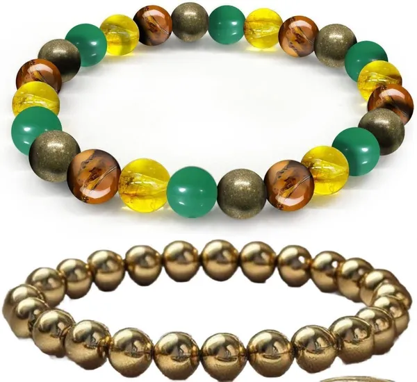 Multiagate_Pyrite,_Green_Aventurine,_Tiger's_Eye,_Citrine_Bracelet_Set_(Pack_of_2)