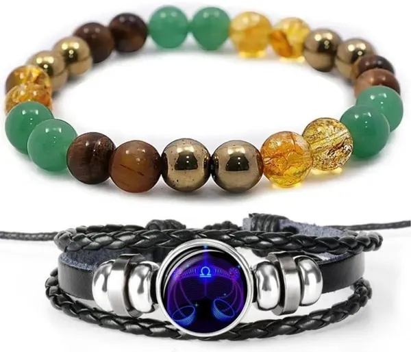 Multiagate_Pyrite,_Green_Aventurine,_Citrine_+_Golden,_Tiger's_Eye,_Leather_Bracelet_Set_(Pack_of_2)