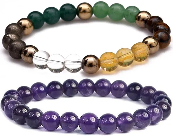 Multiagate_Pyrite,_Green_Aventurine,_Amethyst,_Crystal,_Tiger's_Eye,_Citrine_Bracelet_Set_(Pack_of_2)
