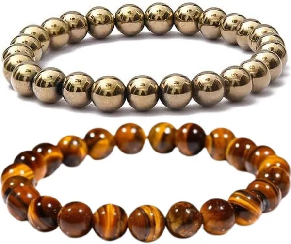 Multiagate_Golden_Pyrite,_Tiger's_Eye_Bracelet_Set_(Pack_of_2)