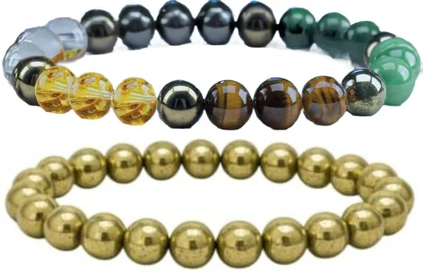 Multiagate_Stone,_Golden_Pyrite_Bracelet_Set_(Pack_of_2)