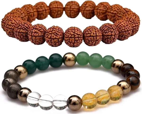 Multiagate_Pyrite,_Green_Aventurine,_Crystal,_Tiger's_Eye,_Rudraksha,_Citrine_Bracelet_Set_(Pack_of_2)