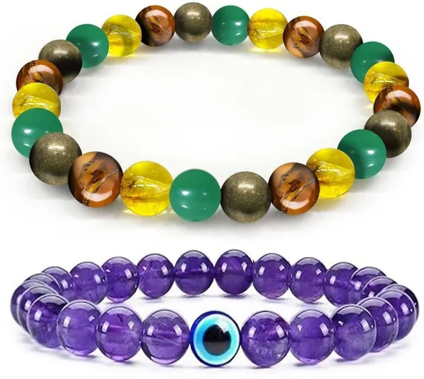 Multiagate_Pyrite,_Green_Aventurine,_Crystal,_Tiger's_Eye,_Citrine_Bracelet_Set_(Pack_of_2)