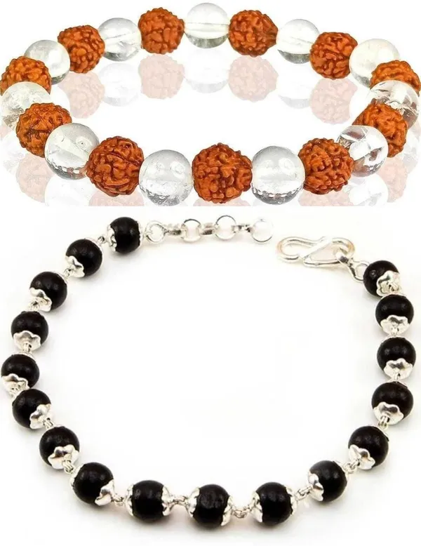 Multiagate_Wood,_Rudraksha,_Clear_Quartz,_Alloy_Bracelet_Set_(Pack_of_2)