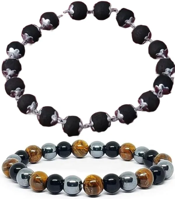 Multiagate_Wood,_Crystal,_Tiger's_Eye,_Black_Obsidian_Bracelet_Set_(Pack_of_2)