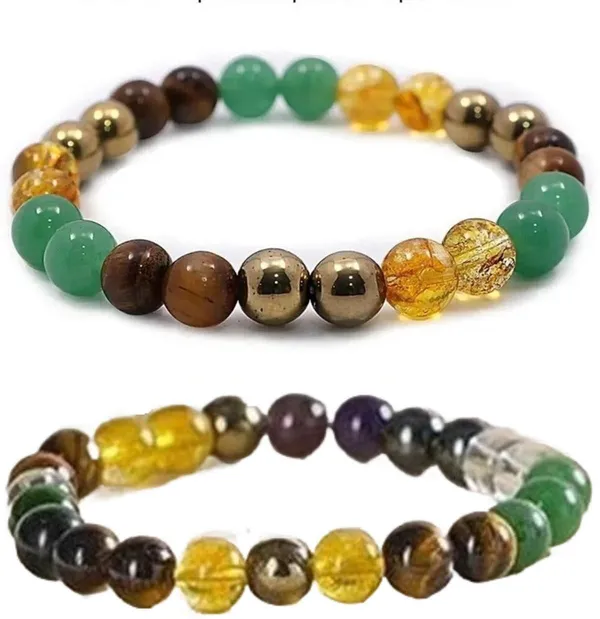 Multiagate_Pyrite,_Hematite,_Green_Aventurine,_Amethyst,_Golden_Pyrite,_Tiger's_Eye,_Citrine_Bracelet_Set_(Pack_of_2)