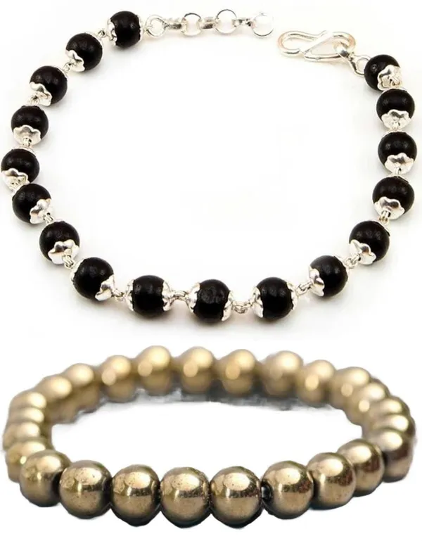 Multiagate_Pyrite,_Wood,_Alloy_Bracelet_Set_(Pack_of_2)