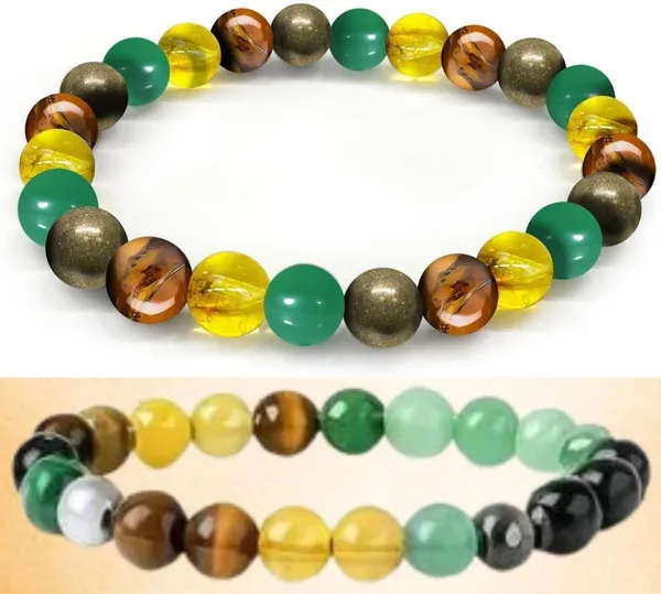 Multiagate_Pyrite,_Green_Aventurine,_Tiger's_Eye,_Citrine,_Clear_Quartz_Bracelet_Set_(Pack_of_2)