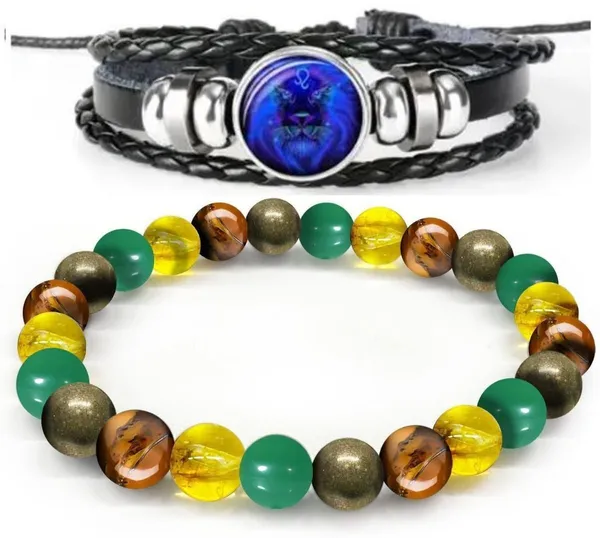 Multiagate_Pyrite,_Green_Aventurine,_Tiger's_Eye,_Citrine,_Leather_Bracelet_Set_(Pack_of_2)