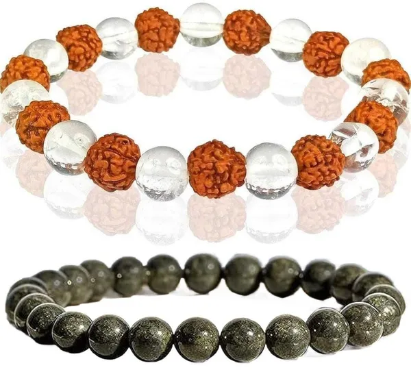 Multiagate_Pyrite,_Rudraksha,_Clear_Quartz_Bracelet_Set_(Pack_of_2)