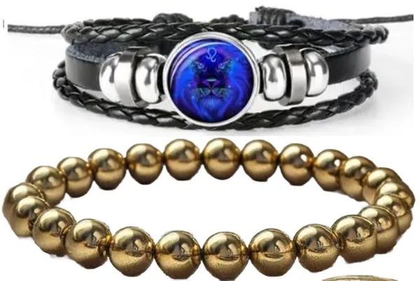 Multiagate_Pyrite,_Leather_Bracelet_Set_(Pack_of_2)