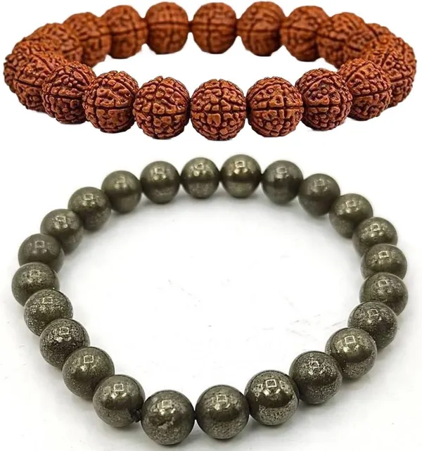 Multiagate_Pyrite,_Rudraksha_Bracelet_Set_(Pack_of_2)