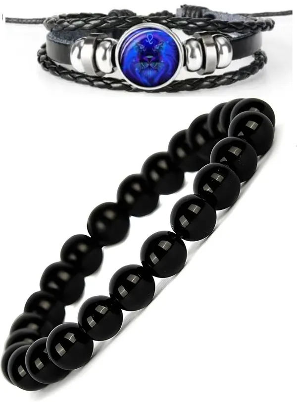 Multiagate_Pyrite,_Leather_Bracelet_Set_(Pack_of_2)