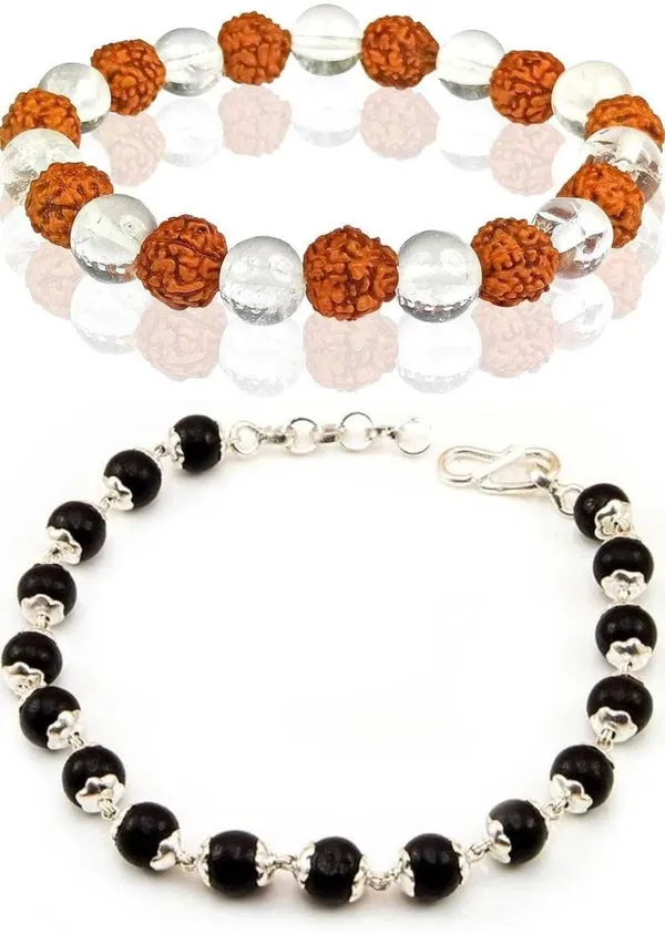 Multiagate_Wood,_Rudraksha,_Clear_Quartz,_Alloy_Bracelet_Set_(Pack_of_2)