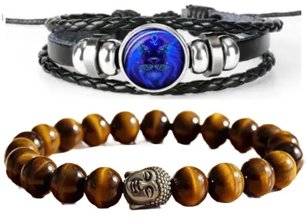 Multiagate_Tiger's_Eye,_Leather_Bracelet_Set_(Pack_of_2)