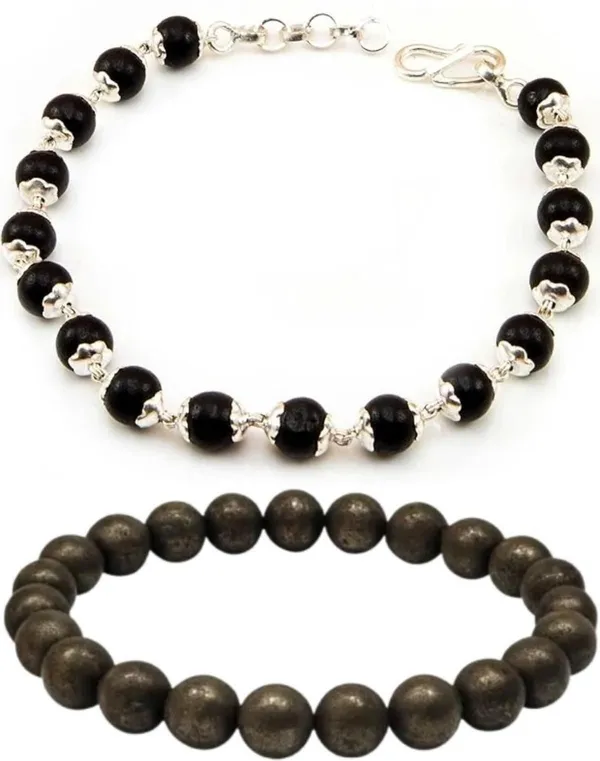 Multiagate_Pyrite,_Wood,_Alloy_Bracelet_Set_(Pack_of_2)