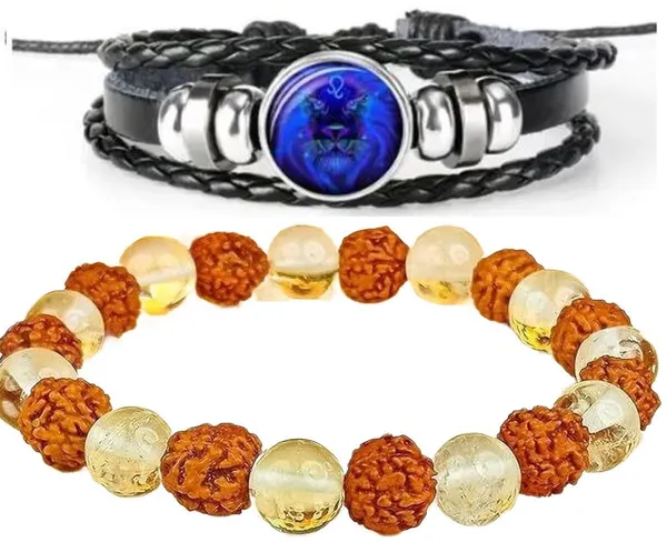 Multiagate_Crystal,_Rudraksha,_Clear_Quartz,_Leather_Bracelet_Set_(Pack_of_2)