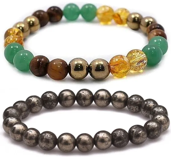 Multiagate_Green_Aventurine,_Golden_Pyrite,_Crystal,_Tiger's_Eye,_Citrine_Bracelet_Set_(Pack_of_2)