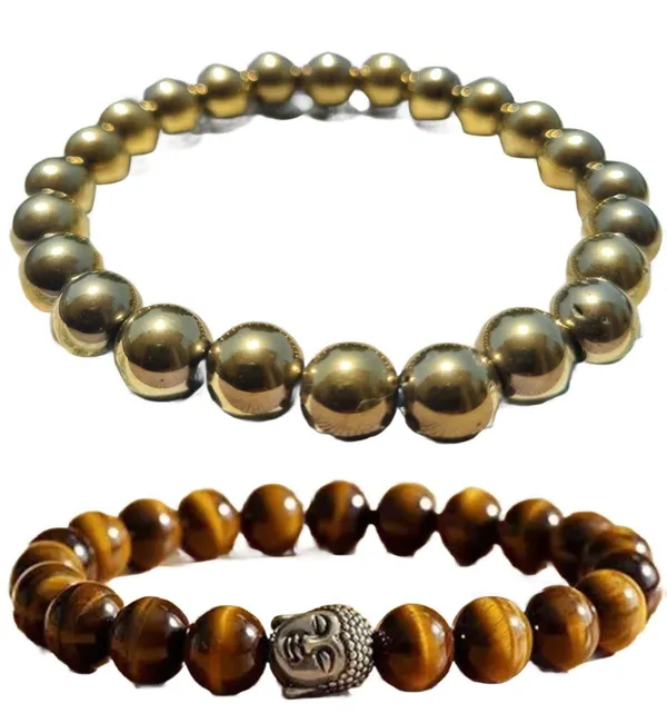 Multiagate_Golden_Pyrite,_Tiger's_Eye_Bracelet_Set_(Pack_of_2)