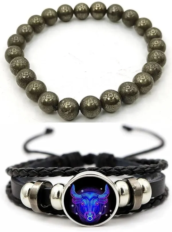 Multiagate_Pyrite,_Leather_Bracelet_Set_(Pack_of_2)