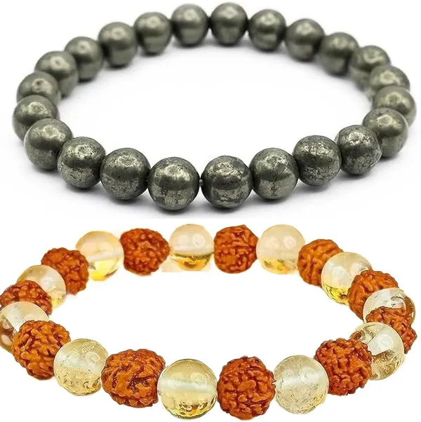 Multiagate_Pyrite,_Crystal,_Rudraksha,_Clear_Quartz_Bracelet_Set_(Pack_of_2)