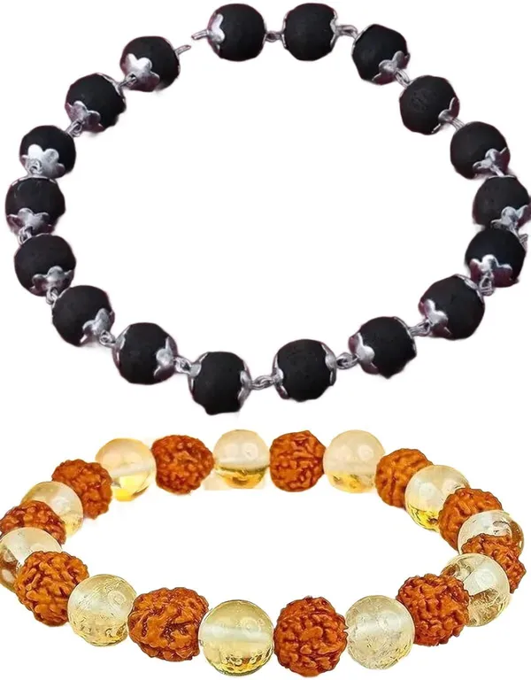 Multiagate_Wood,_Crystal,_Rudraksha,_Clear_Quartz_Bracelet_Set_(Pack_of_2)