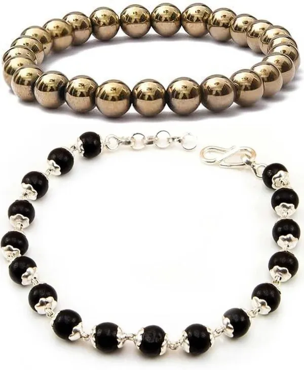 Multiagate_Wood,_Golden_Pyrite,_Alloy_Bracelet_Set_(Pack_of_2)