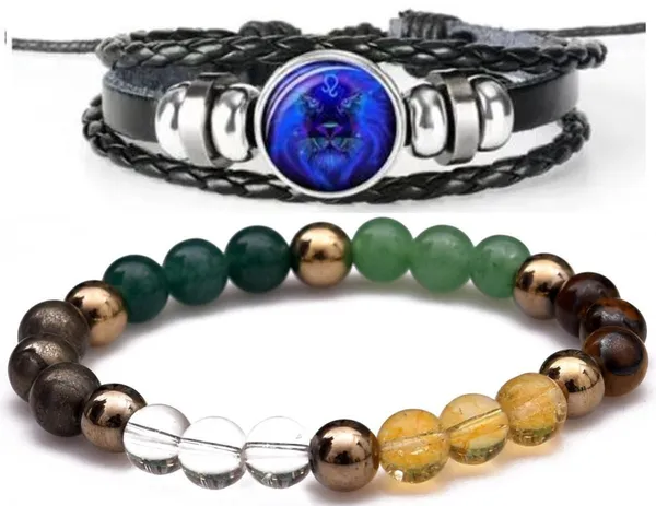Multiagate_Pyrite,_Green_Aventurine,_Crystal,_Tiger's_Eye,_Citrine,_Leather_Bracelet_Set_(Pack_of_2)