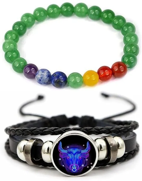 Multiagate_Lapiz_Lazuli,_Green_Aventurine,_Amethyst,_Lava,_7_Chakra,_Clear_Quartz,_Leather,_Green_Jade_Bracelet_Set_(Pack_of_2)