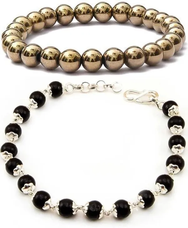 Multiagate_Wood,_Golden_Pyrite,_Alloy_Bracelet_Set_(Pack_of_2)