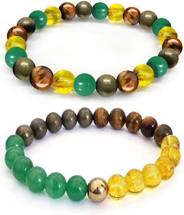 Multiagate_Pyrite,_Green_Aventurine,_Crystal,_Tiger's_Eye,_Citrine_Bracelet_Set_(Pack_of_2)
