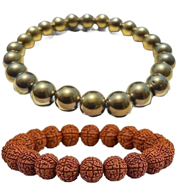 Multiagate_Golden_Pyrite,_Rudraksha_Bracelet_Set_(Pack_of_2)