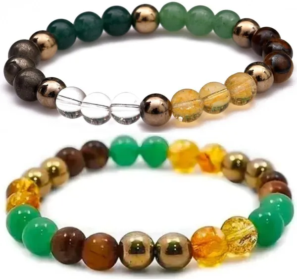 Multiagate_Pyrite,_Green_Aventurine,_Crystal,_Tiger's_Eye,_Citrine_Bracelet_Set_(Pack_of_2)
