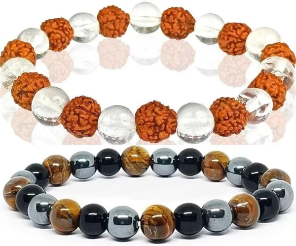 Multiagate_Crystal,_Tiger's_Eye,_Rudraksha,_Clear_Quartz,_Black_Obsidian_Bracelet_Set_(Pack_of_2)