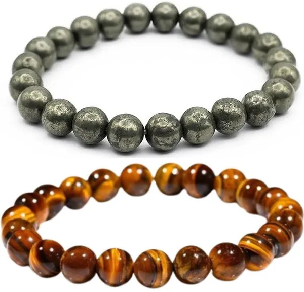 Multiagate_Pyrite,_Tiger's_Eye_Bracelet_Set_(Pack_of_2)