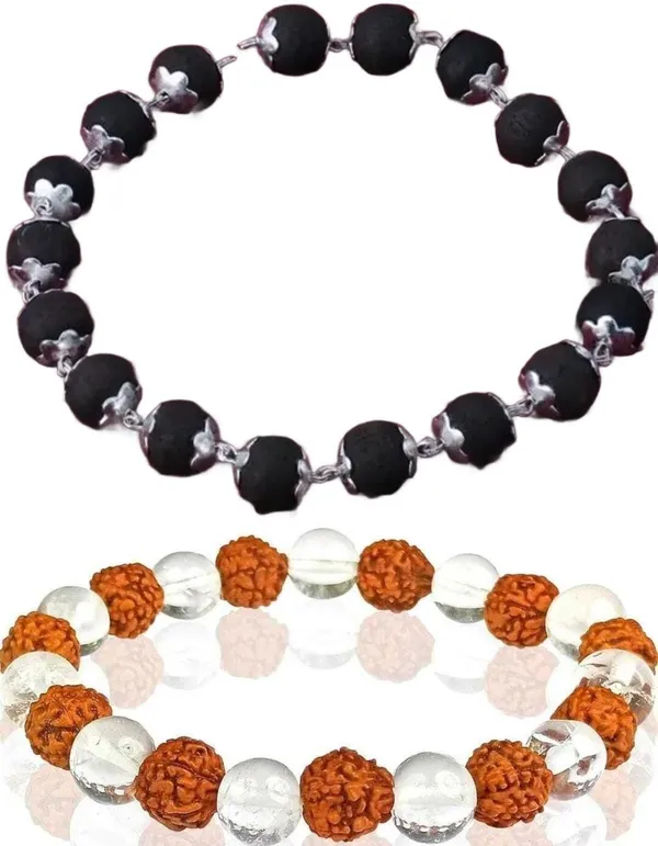 Multiagate_Wood,_Rudraksha,_Clear_Quartz_Bracelet_Set_(Pack_of_2)