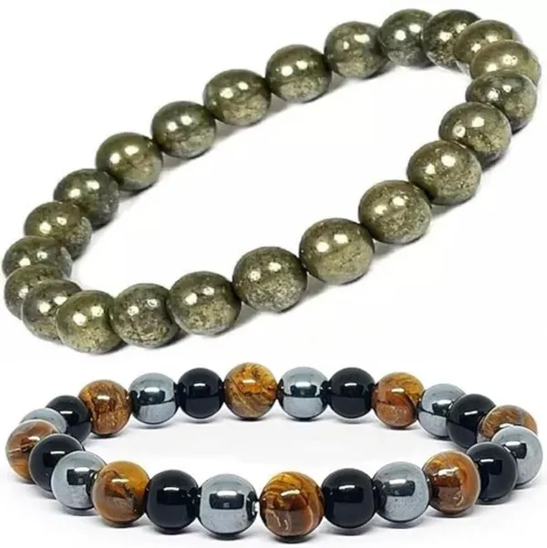 Multiagate_Pyrite,_Crystal,_Tiger's_Eye,_Black_Obsidian_Bracelet_Set_(Pack_of_2)