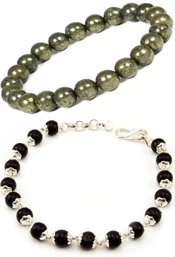 Multiagate_Pyrite,_Wood,_Alloy_Bracelet_Set_(Pack_of_2)