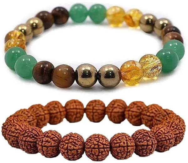 Multiagate_Green_Aventurine,_Golden_Pyrite,_Crystal,_Tiger's_Eye,_Rudraksha,_Citrine_Bracelet_Set_(Pack_of_2)