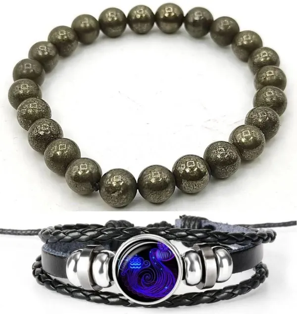 Multiagate_Pyrite,_Leather_Bracelet_Set_(Pack_of_2)
