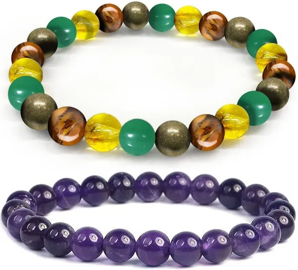 Multiagate_Pyrite,_Green_Aventurine,_Amethyst,_Crystal,_Tiger's_Eye,_Citrine_Bracelet_Set_(Pack_of_2)