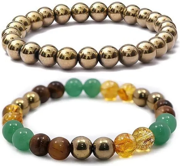 Multiagate_Pyrite,_Green_Aventurine,_Citrine_+_Golden,_Golden_Pyrite,_Tiger's_Eye_Bracelet_Set_(Pack_of_2)