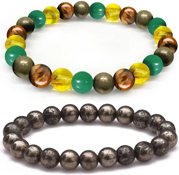 Multiagate_Pyrite,_Green_Aventurine,_Crystal,_Tiger's_Eye,_Citrine_Bracelet_Set_(Pack_of_2)