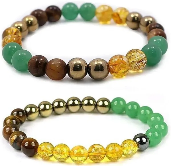 Multiagate_Pyrite,_Green_Aventurine,_Citrine_+_Golden,_Tiger's_Eye,_Citrine,_7_Chakra,_Clear_Quartz_Bracelet_Set_(Pack_of_2)