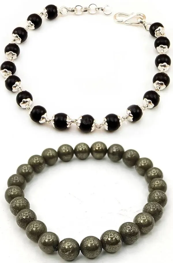 Multiagate_Pyrite,_Wood,_Alloy_Bracelet_Set_(Pack_of_2)