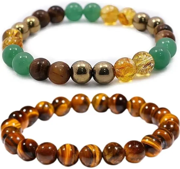 Multiagate_Pyrite,_Green_Aventurine,_Citrine_+_Golden,_Tiger's_Eye_Bracelet_Set_(Pack_of_2)
