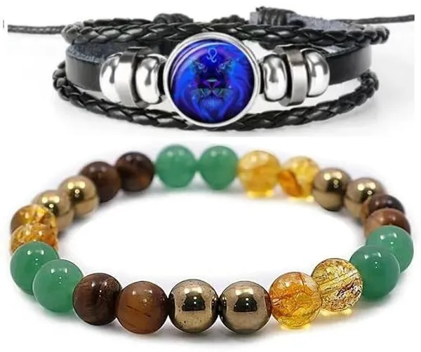 Multiagate_Green_Aventurine,_Golden_Pyrite,_Crystal,_Tiger's_Eye,_Citrine,_Leather_Bracelet_Set_(Pack_of_2)