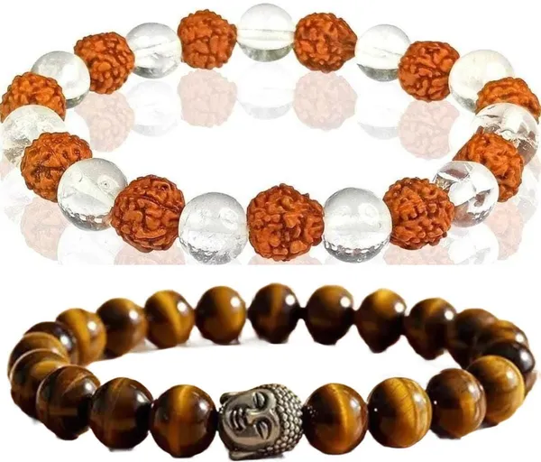 Multiagate_Tiger's_Eye,_Rudraksha,_Clear_Quartz_Bracelet_Set_(Pack_of_2)