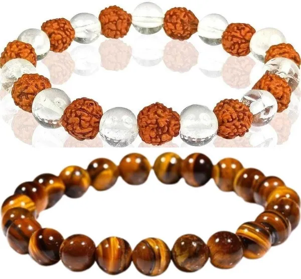 Multiagate_Tiger's_Eye,_Rudraksha,_Clear_Quartz_Bracelet_Set_(Pack_of_2)